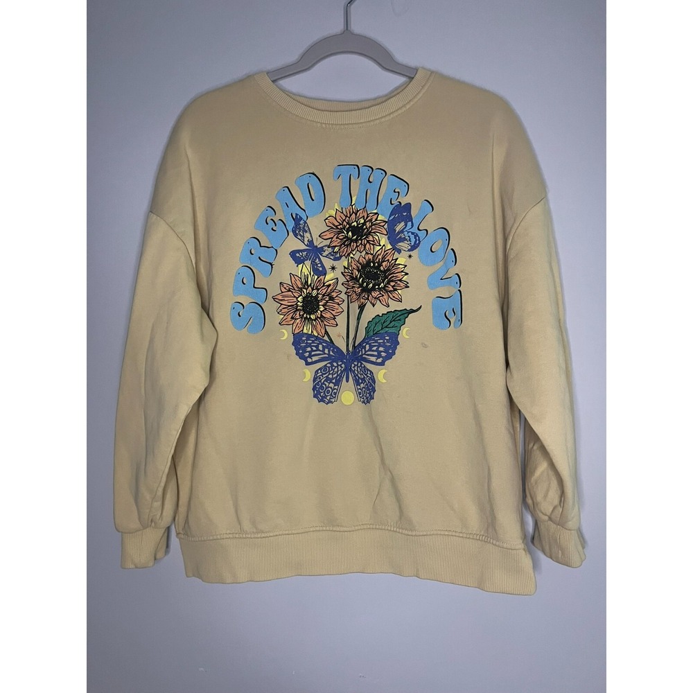 Primark Yellow Spread the Love Floral Butterfly Sweatshirt Womens XS